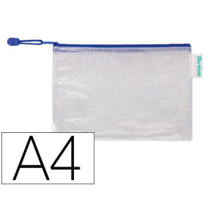 Bolsa multiusos djois pvc din a4 apertura superior con cremallera portaboligrafo y correa azul