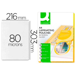 Bolsa de plastificar q-connect 303 x 216 mm 80 mc din a4 caja de 100 unidades