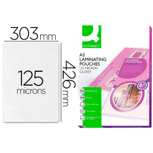 Bolsa de plastificar q-connect 303 x 426 mm 125 mc din a3 caja de 100 unidades