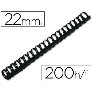 Canutillo q-connect redondo 22 mm plastico negro capacidad 200 hojas caja de 50 unidades