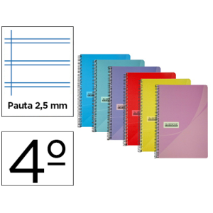 Cuaderno espiral papercop cuarto tapa plastico 80h 90 gr pauta 2,5 mm con margen colores surtidos