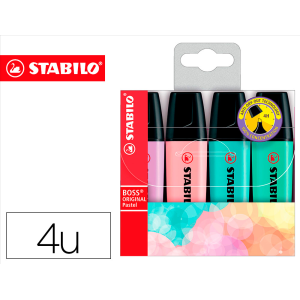 Rotulador stabilo boss pastel fluorescente 70 estuche de 4 unidades colores surtidos