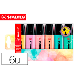 Rotulador stabilo boss pastel fluorescente 70 estuche de 6 unidades surtidas