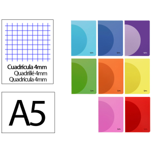 Libreta liderpapel 360 tapa de plastico a5 48 hojas 90gr cuadro 4mm con margen colores surtidos