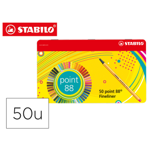 Rotulador stabilo punta de fibra 0,4 mm point 88 estuche metal 50 colores surtidos