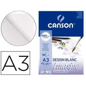 Bloc dibujo multitecnicas canson imagine din a3 encolado liso 29,7x42 cm 50 hojas 200 gr/m2