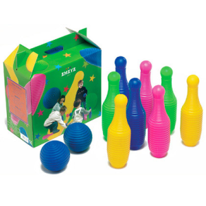 Bolo amaya de polietileno alto 26 cm incluye 8 bolos y 2 pelotas