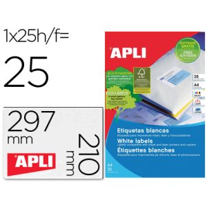 Etiqueta adhesiva apli 1215 210x297 mm para fotocopiadora laser ink-jet caja con 25 hojas