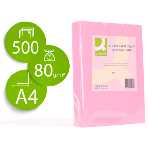 Papel color q-connect din a4 80 gr rosa paquete de 500 hojas