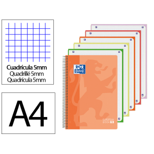 Bloc espiral oxford tapa plastico optik paper microperforado din a4+ 120h cuadro 5 mm colores surtidos