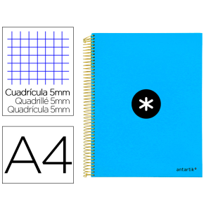 Cuaderno espiral a4 micro antartik tapa forrada 120h 90 gr cuadro 5mm 5 bandas 4 taladros color azul