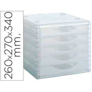 Fichero cajones de sobremesa archivo 2000 260x270x340 mm apilables 5 cajones transparente translucido