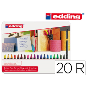 Rotulador edding punta fibra 1200 caja metalica 20 unidades colores surtidos punta redonda 0,5 mm