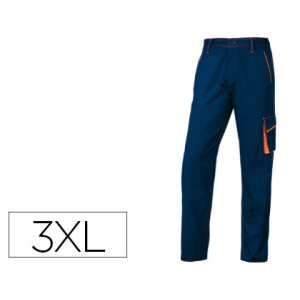 Pantalon de trabajo deltaplus cintura ajustable 5 bolsillos color azul naranja talla 3xl