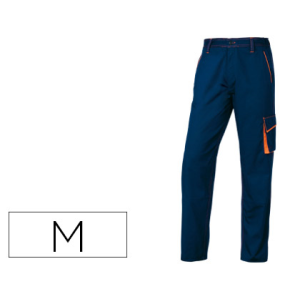Pantalon de trabajo deltaplus cintura ajustable 5 bolsillos color azul naranja talla m