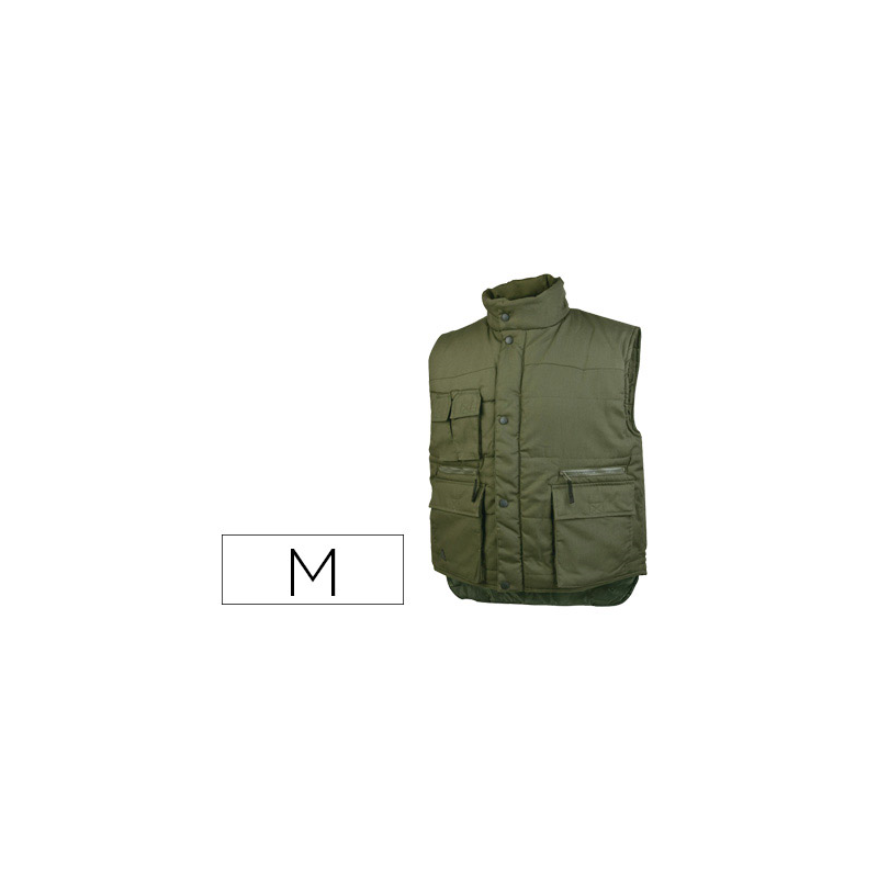 Chaleco deltaplus multibolsillos con cremallera cintura elastica protege riñones color verde talla m