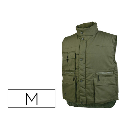Chaleco deltaplus multibolsillos con cremallera cintura elastica protege riñones color verde talla m