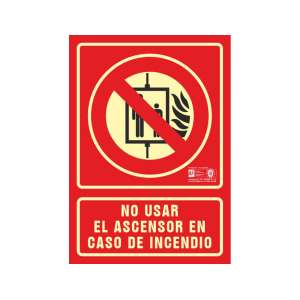 Pictograma syssa señal de no utilizar en caso de incendio en pvc fotoluminiscente 210x297 mm