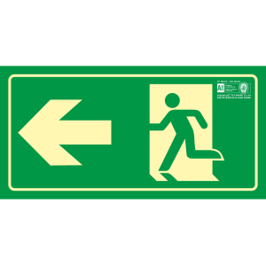 Pictograma syssa señal de salida emergencia flecha izquierda en pvc fotoluminiscente 320x160 mm
