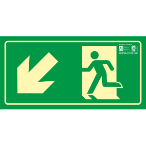 Pictograma syssa señal de salida emergencia izquierda escalera bajando en pvc fotoluminiscente 320x160 mm