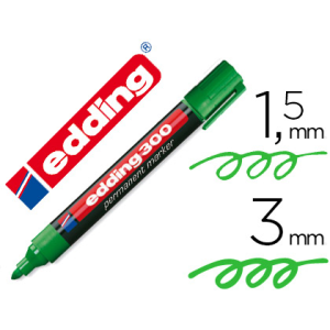 Rotulador edding marcador permanente 300 verde punta redonda 1,5-3 mm recargable