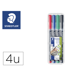 Rotulador staedtler lumocolor retroproyeccion punta de fibra permanente 318 wp estuche 4 colores punta fina