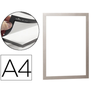 Marco porta anuncios durable magnetico din a4 dorso adhesivo removible color plata pack de 2 unidades