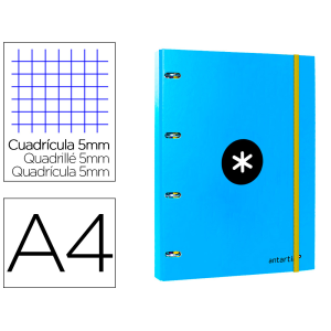 Carpeta con recambio antartik a4 cuadro 5mm forrada 4 anillas 25mm redondas color azul