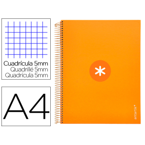Cuaderno espiral a4 micro antartik tapa forrada 120h 90 gr cuadro 5mm 5 bandas 4 taladros color mostaza