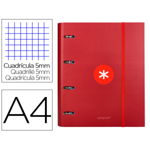 Carpeta con recambio antartik a4 cuadro 5mm forrada 4 anillas 40mm redondas con solapa color frambuesa