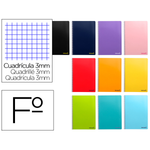 Cuaderno espiral liderpapel folio smart tapa blanda 80h 60gr cuadro 3mm con margen colores surtidos