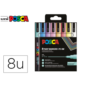 Rotulador uni posca pc-3m/8c marcador de pintura punta conica 0,9-1,3 mm estuche de 8unidades colores suaves