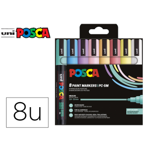 Rotulador uni posca pc-5m/8c marcador de pintura punta conica 1,8-2,5 mm estuche de 8 unidades colores suaves