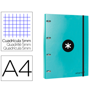 Carpeta con recambio antartik a4 cuadro 5mm forrada 4 anillas 25mm redondas color menta