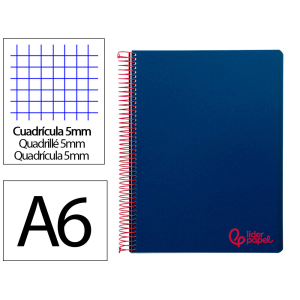 Cuaderno espiral liderpapel a6 micro wonder tapa plastico 120h 90 gr cuadro 5mm 4 bandas color azul marino