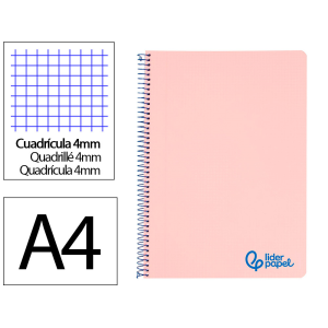 Cuaderno espiral liderpapel a4 wonder tapa plastico 80h 90gr cuadro 4mm con margen color rosa