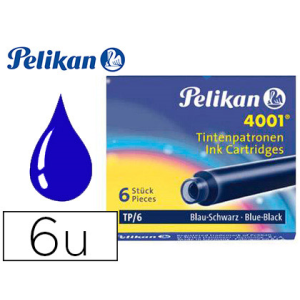 Tinta estilografica pelikan tp6 azul/negro caja de 6 cartuchos