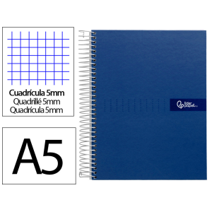 Cuaderno espiral liderpapel a5 micro crafty tapa forrada 120h 90gr cuadro 5mm 5 bandas 6 taladros color azul