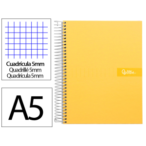 Cuaderno espiral liderpapel a5 micro crafty tapa forrada 120h 90gr cuadro 5mm 5 bandas 6 taladros color amarillo