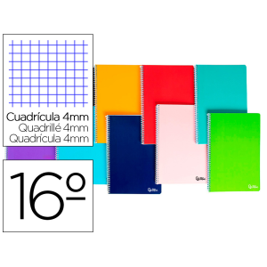 Cuaderno espiral liderpapel bolsillo dieciseavo smart tapa blanda 80h 60gr cuadro 4mm colores surtidos