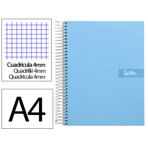 Cuaderno espiral liderpapel a4 crafty tapa forrada 80h 90gr cuadro 4mm con margen color celeste