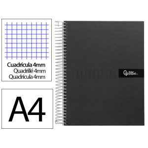 Cuaderno espiral liderpapel a4 crafty tapa forrada 80h 90gr cuadro 4mm con margen color negro