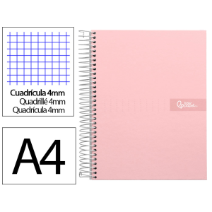 Cuaderno espiral liderpapel a4 crafty tapa forrada 80h 90gr cuadro 4 mm con margen color rosa