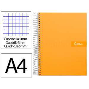 Cuaderno espiral liderpapel a4 micro crafty tapa forrada 120h 90gr cuadro 5mm 5 bandas 4 colores color naranja