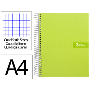 Cuaderno espiral liderpapel a4 micro crafty tapa forrada 120h 90gr cuadro 5mm 5 bandas 4 colores color verde