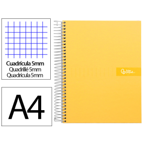 Cuaderno espiral liderpapel a4 micro crafty tapa forrada 120h 90gr cuadro 5mm 5 bandas 4 taladros color amarillo