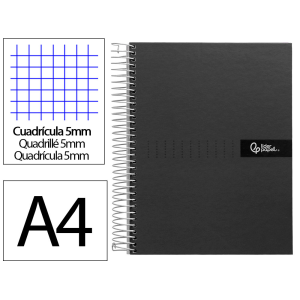 Cuaderno espiral liderpapel a4 micro crafty tapa forrada 120h 90gr cuadro 5mm 5 bandas 4 colores color negro