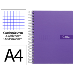 Cuaderno espiral liderpapel a4 micro crafty tapa forrada 120h 90gr cuadro 5mm 5 bandas 4 taladros color violeta