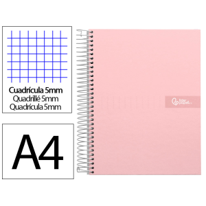 Cuaderno espiral liderpapel a4 micro crafty tapa forrada 120h 90gr cuadro 5mm 5 bandas 4 colores color rosa