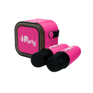 Altavoz de karaoke lexibook iparty portatil con 2 microfonos inalambricos color rosa